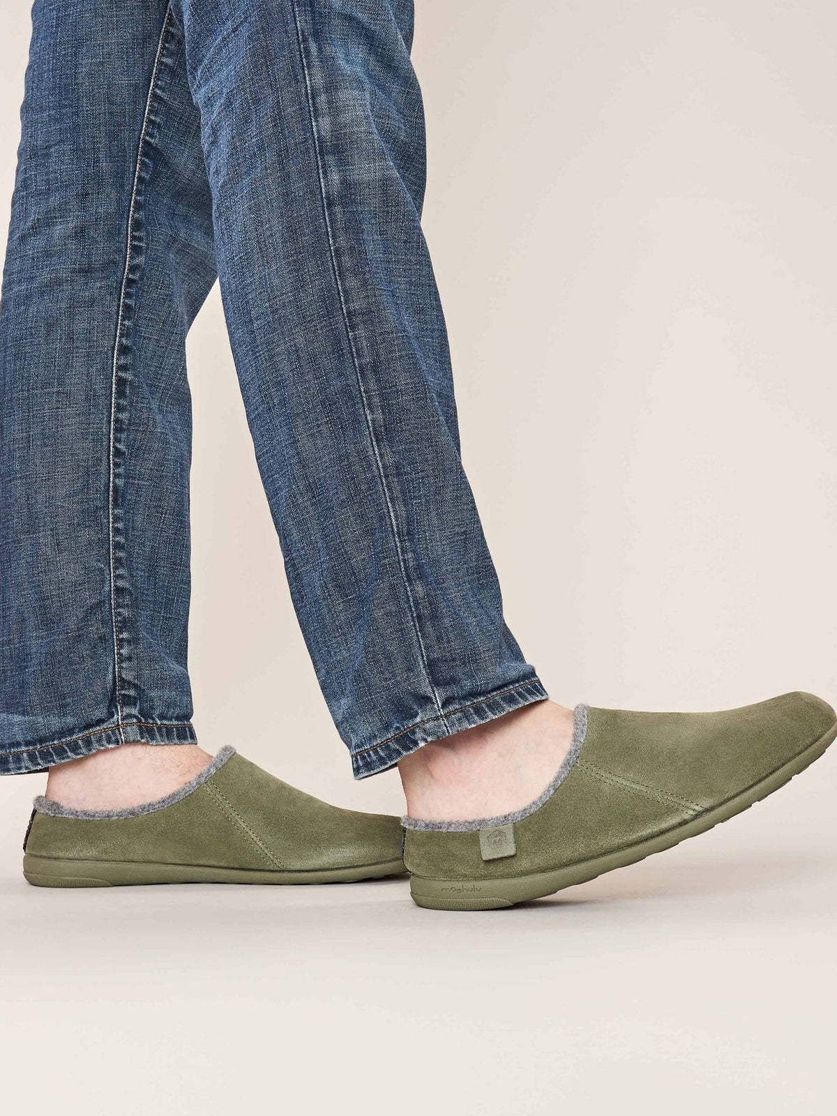 Green men's suede mule slippers - DERRIL SAGE