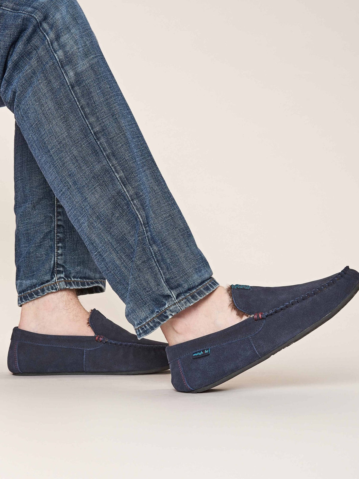 Blue men's suede moccasin slippers - FIELDING 3 NAVY
