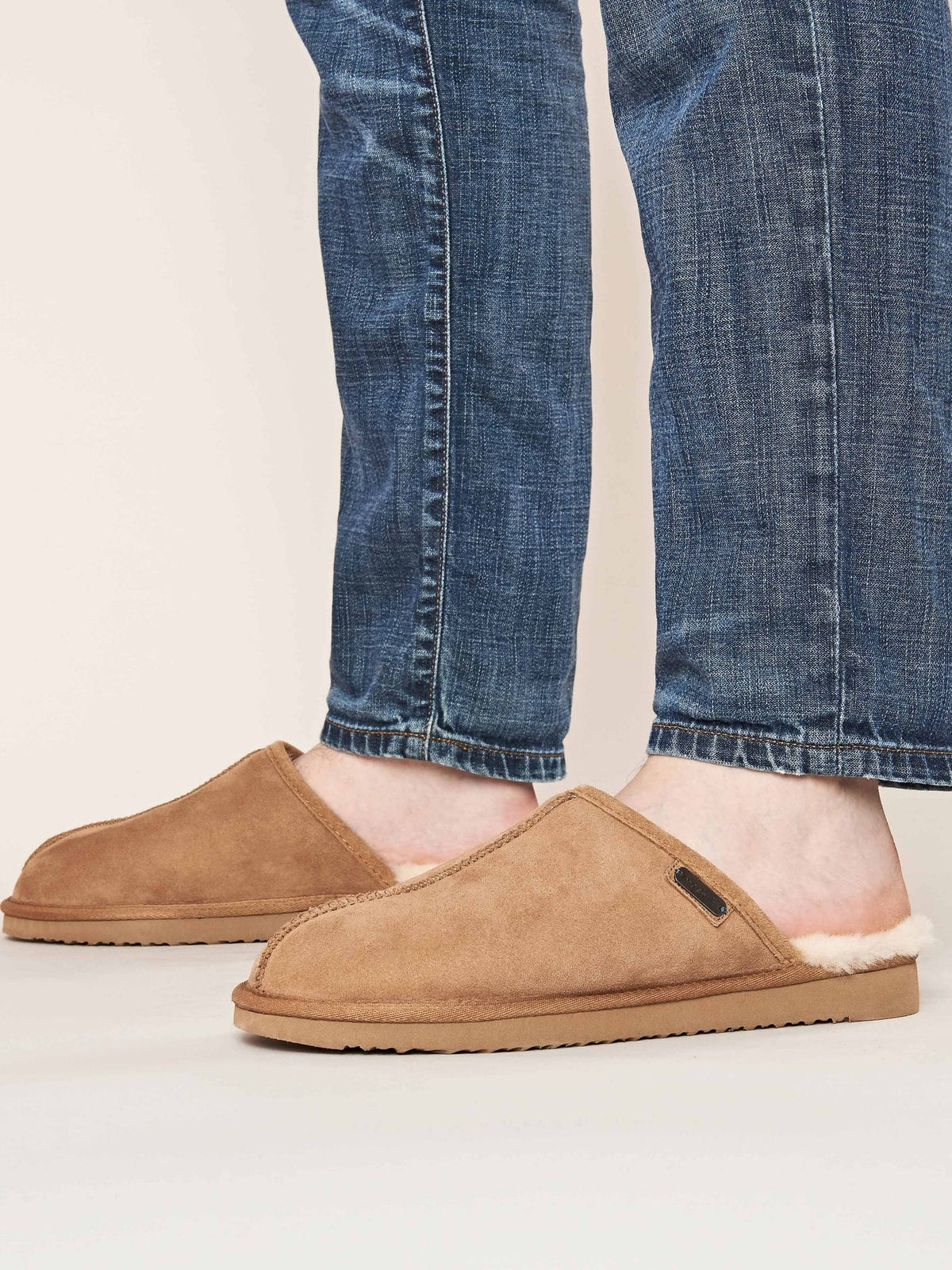Brown men's luxury sheepskin mule slipper - FOXTAIL TAN