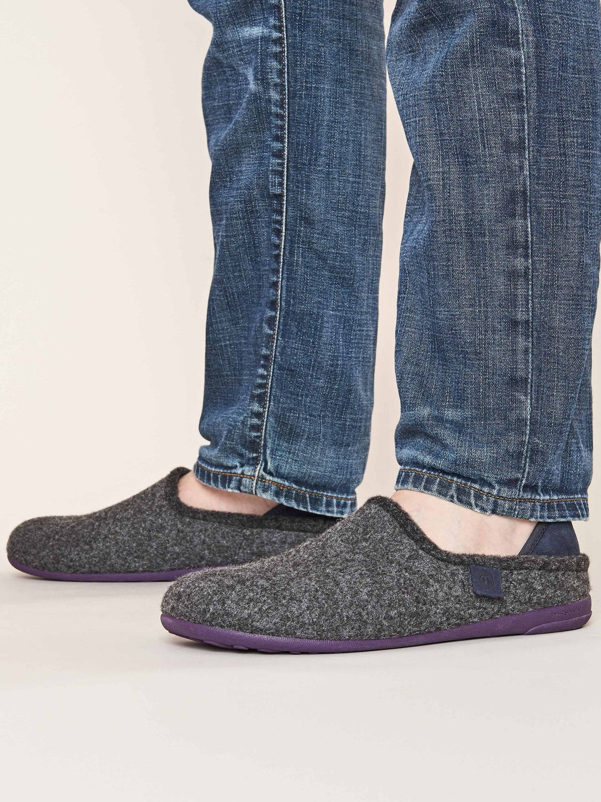 Grey men's full felt slippers - MATMI GREY