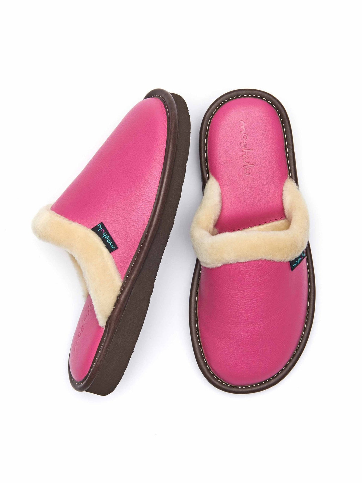 Pink classic leather mule slippers - ADELE 2 FUCHSIA PINK
