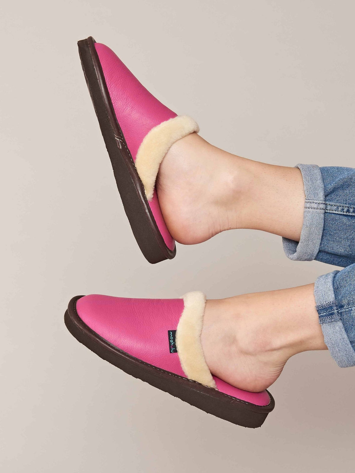 Pink classic leather mule slippers - ADELE 2 FUCHSIA PINK