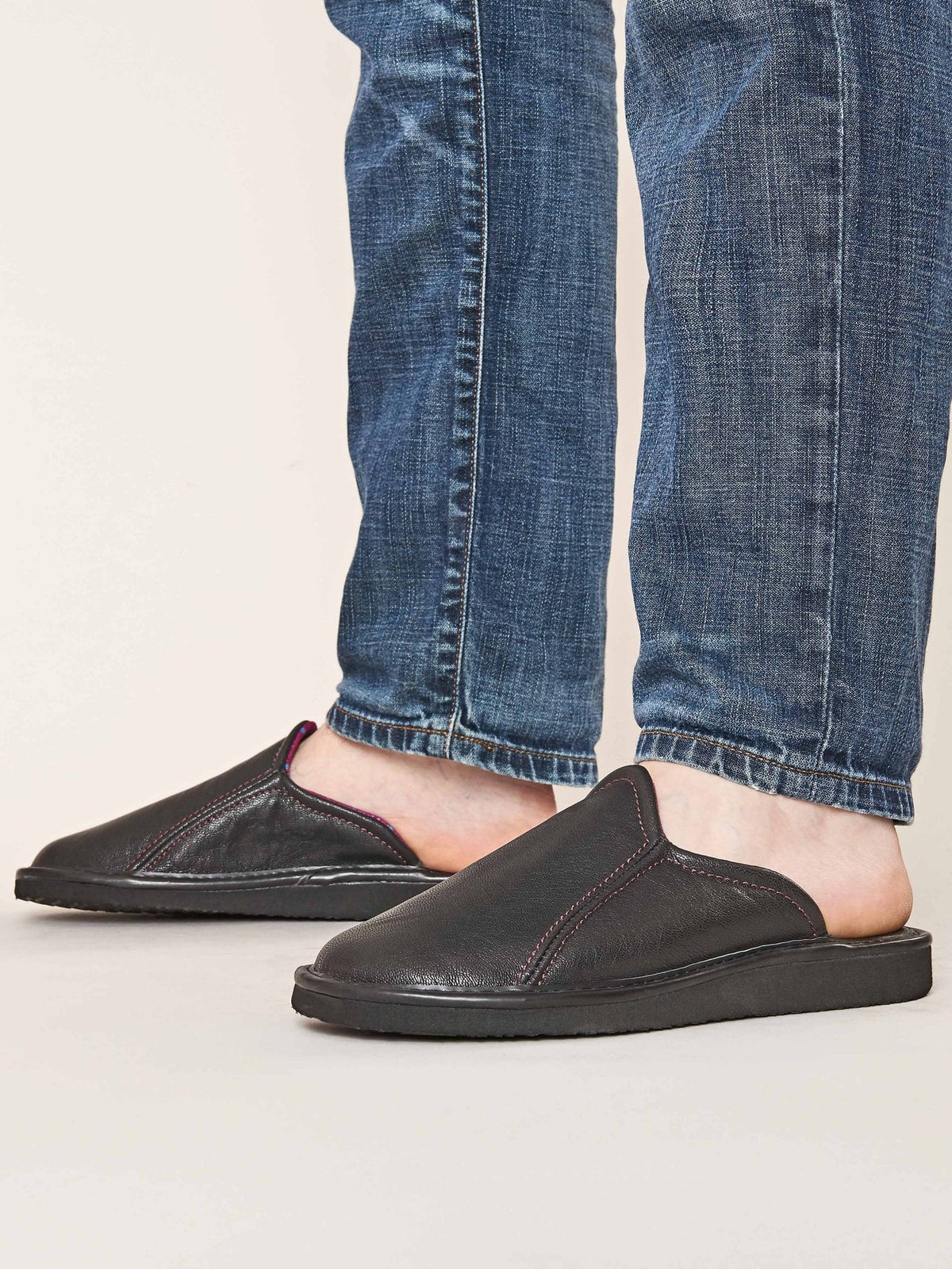 Black men's leather mule slippers - DOUGLAS 4 BLACK