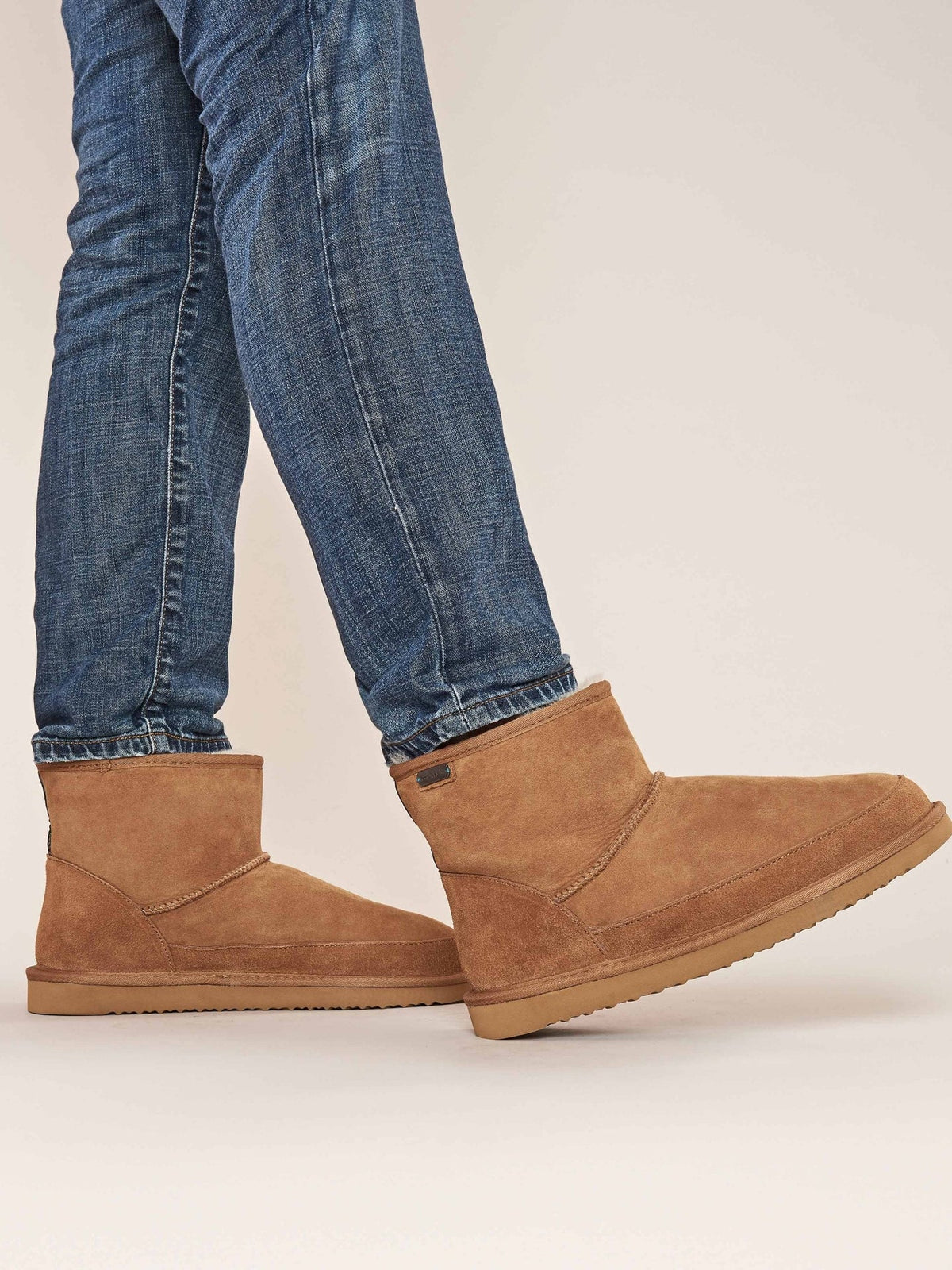 Brown men's sheepskin slipper boots - ROMNEY TAN
