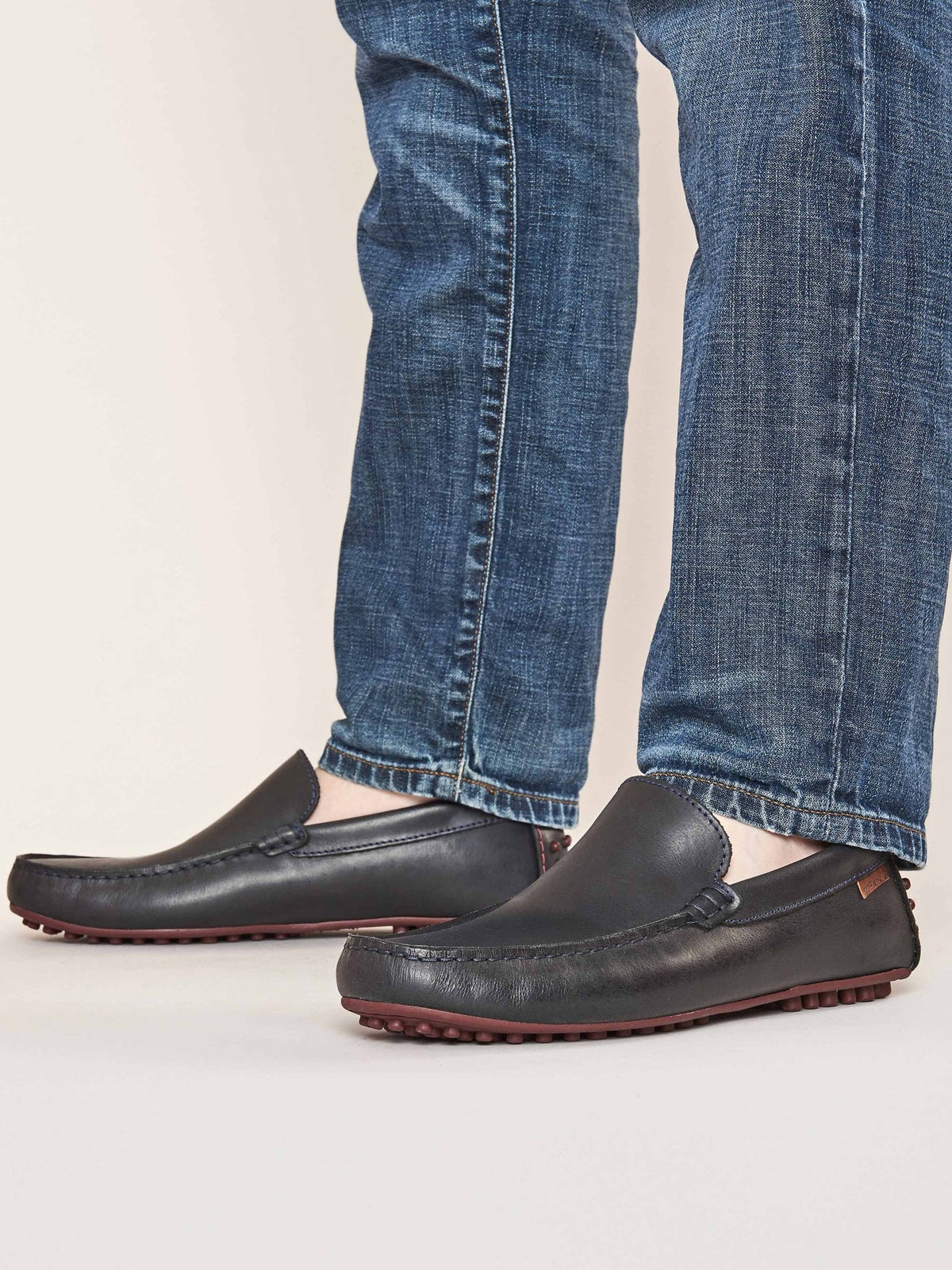 Blue men's waxy leather driving shoes - TALLAND NAVY