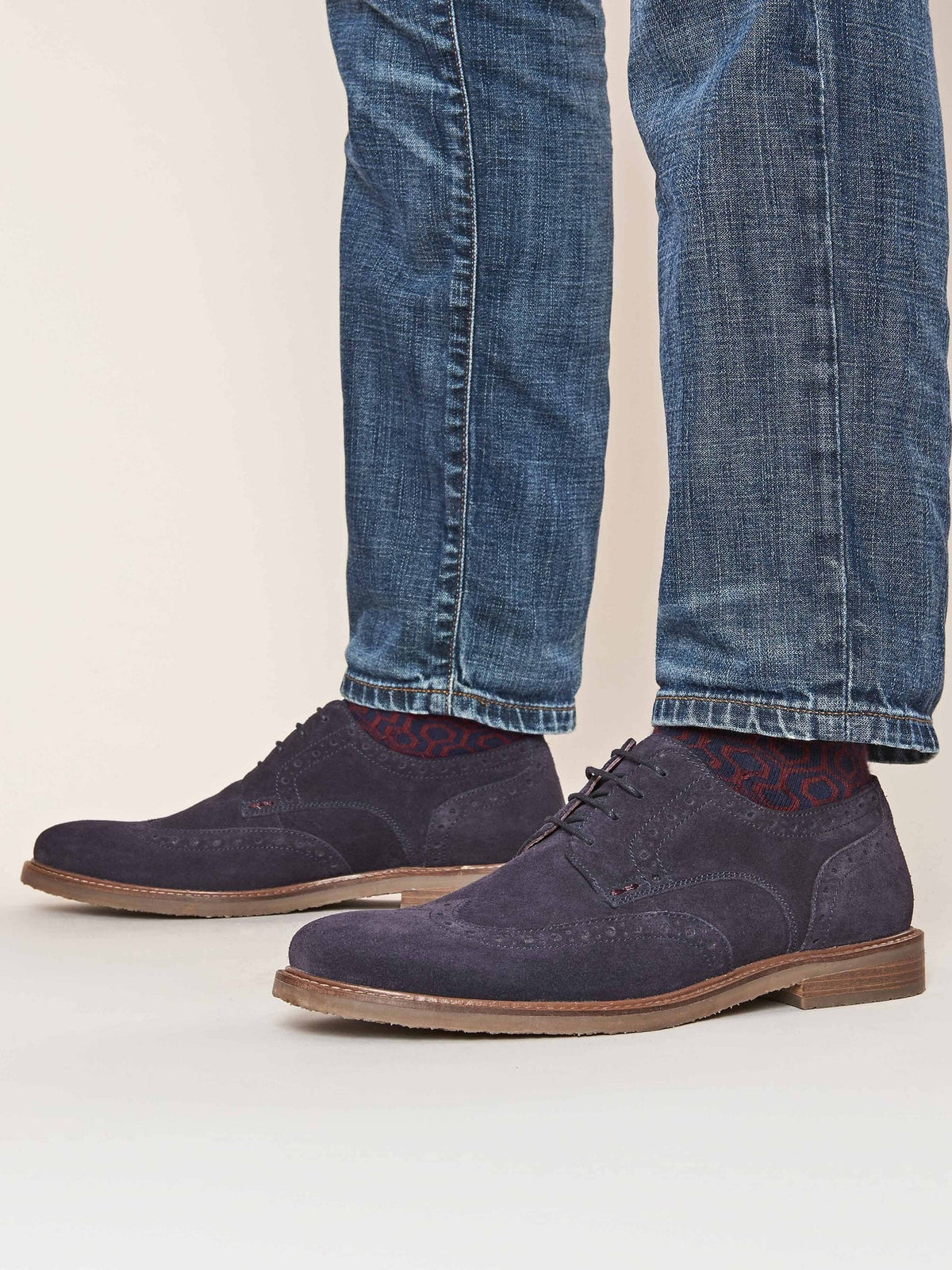 Blue men's brogue shoes - BOSCASTLE 2 NAVY SUEDE