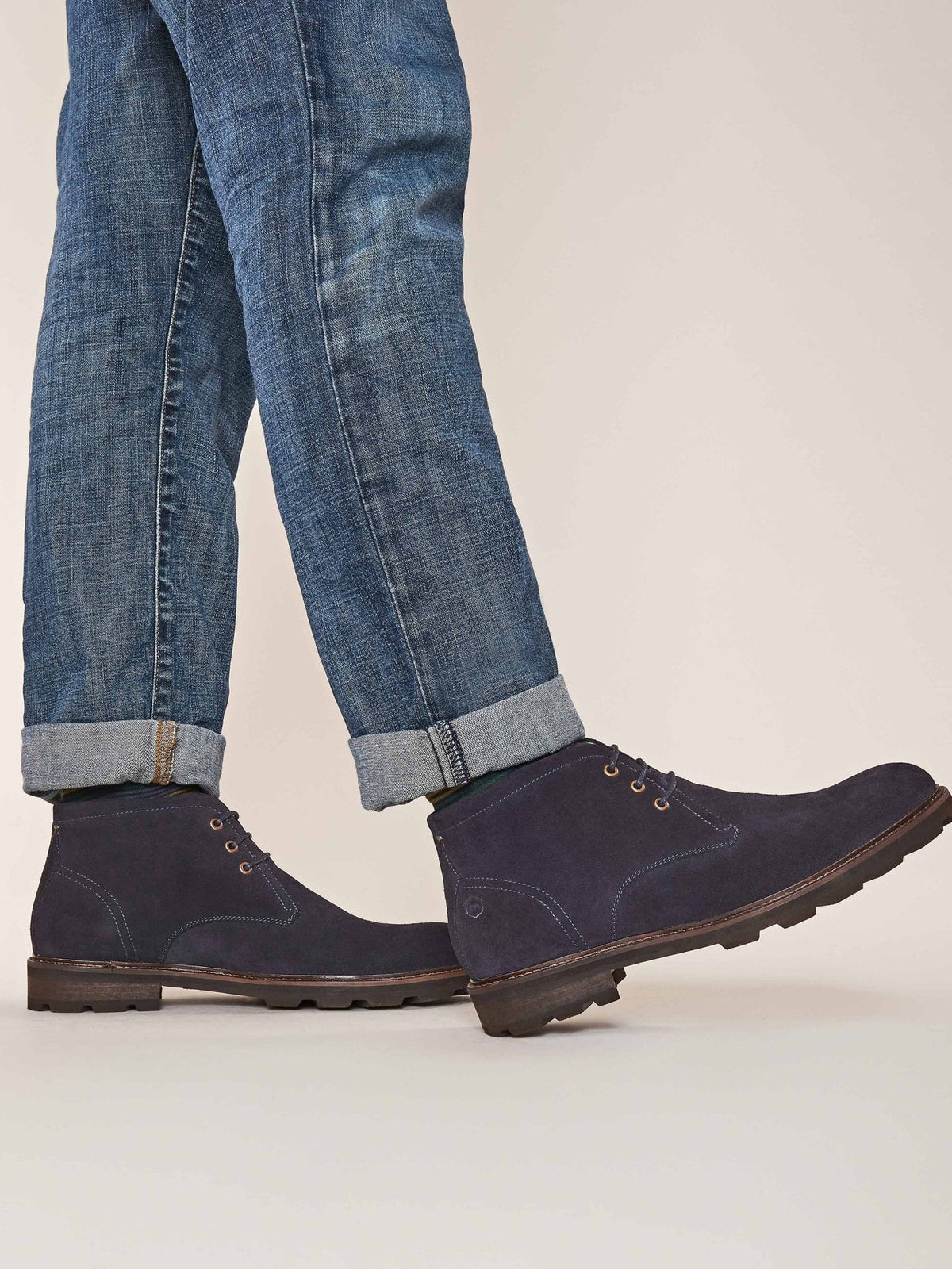 Blue men's suede worker boots - BANTOCK NAVY