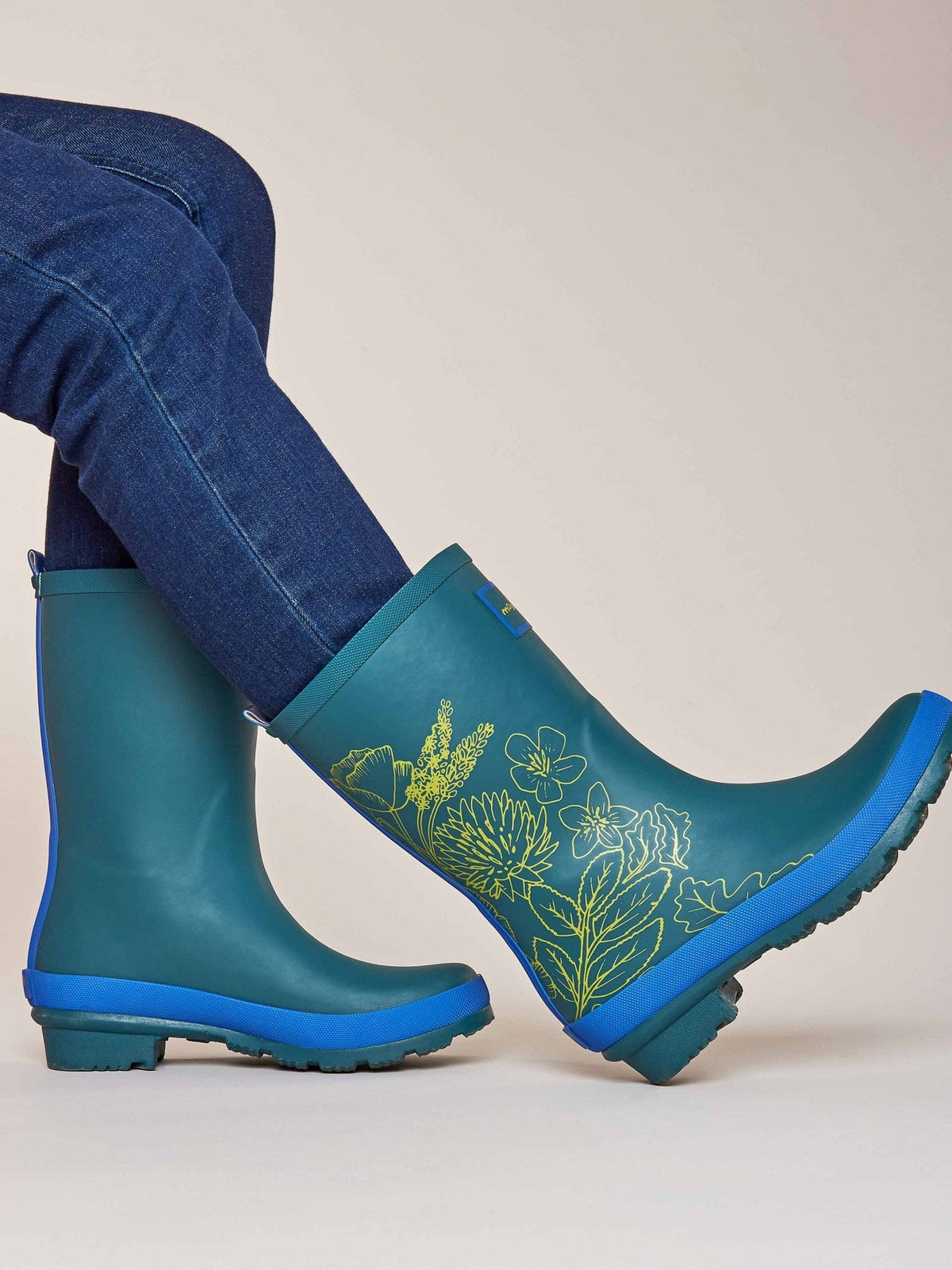 Green colourful mid-length wellies - DOWNPOUR LAGOON FLORAL