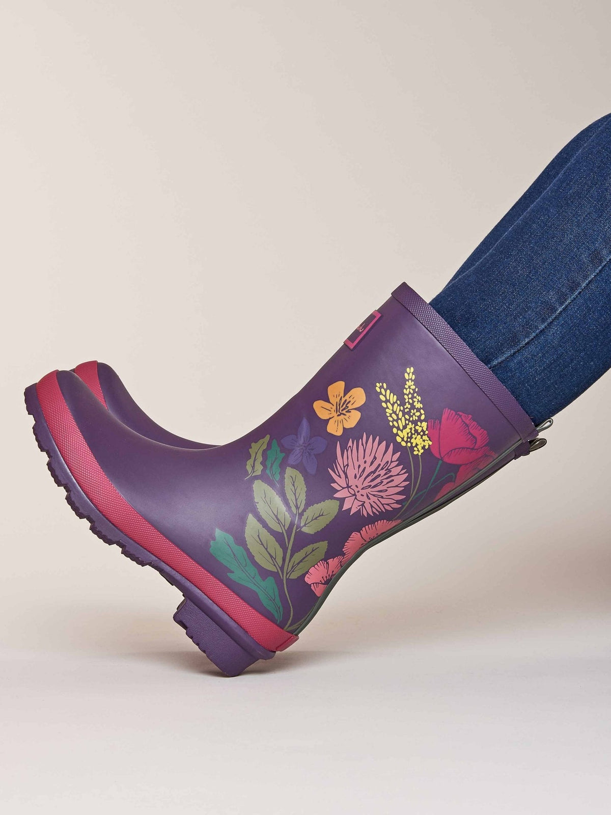Purple colourful mid-length wellies - DOWNPOUR JEWEL PURPLE WILDFLOWER