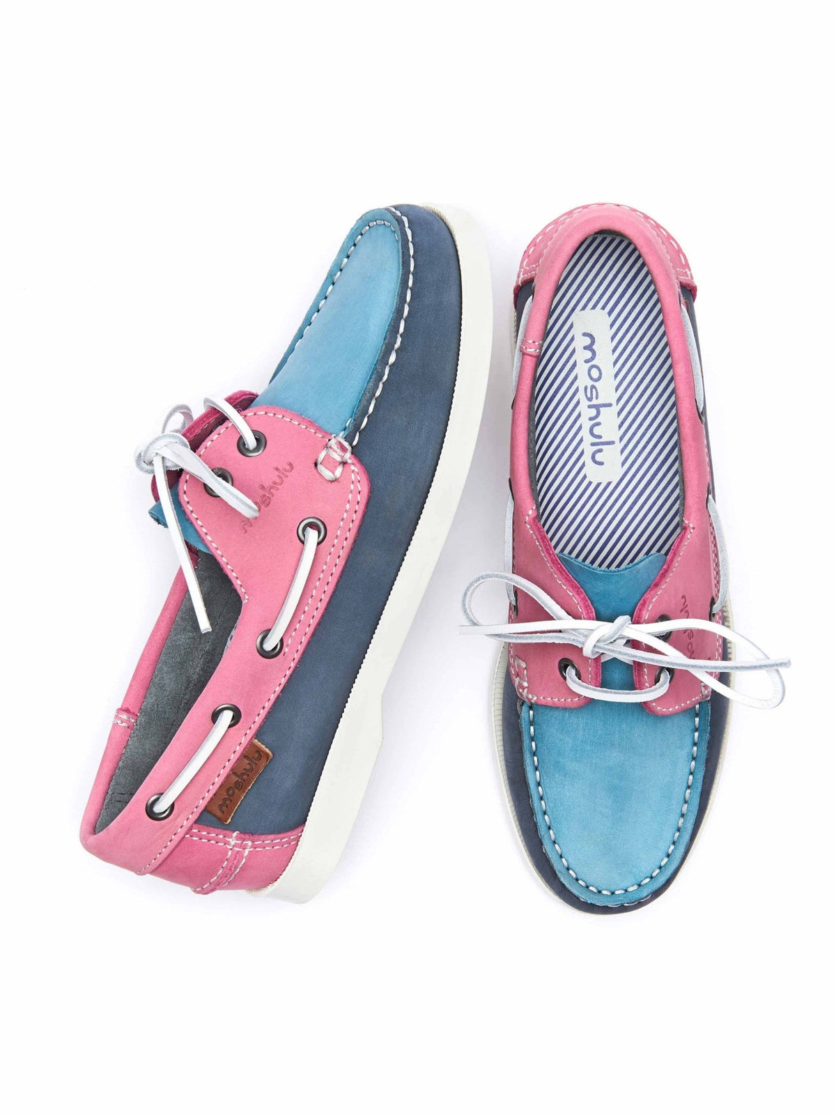 Blue ladies nubuck boat shoes - SALCOMBE 3 DENIM/TURQUOISE/FUCHSIA