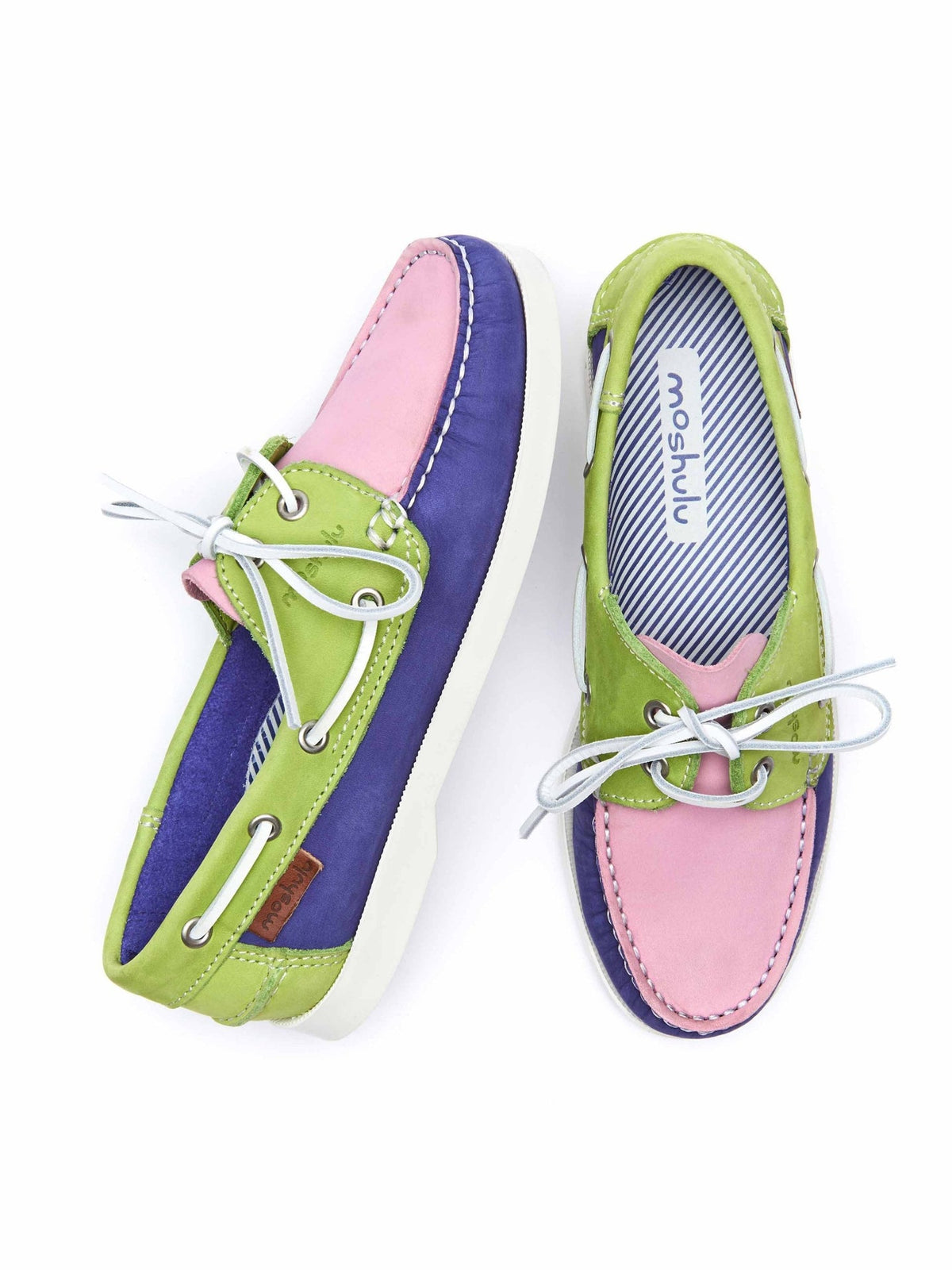 Multi ladies nubuck boat shoes - SALCOMBE 3 ROYAL BLUE/SWEET PEA PINK/SHAR