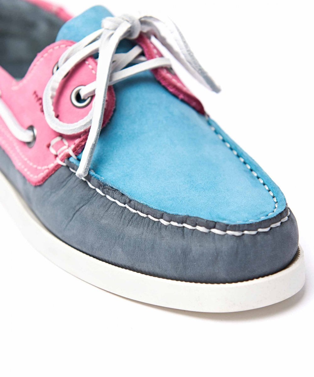 Multi ladies nubuck boat shoes - SALCOMBE 3 ROYAL BLUE/SWEET PEA PINK/SHAR