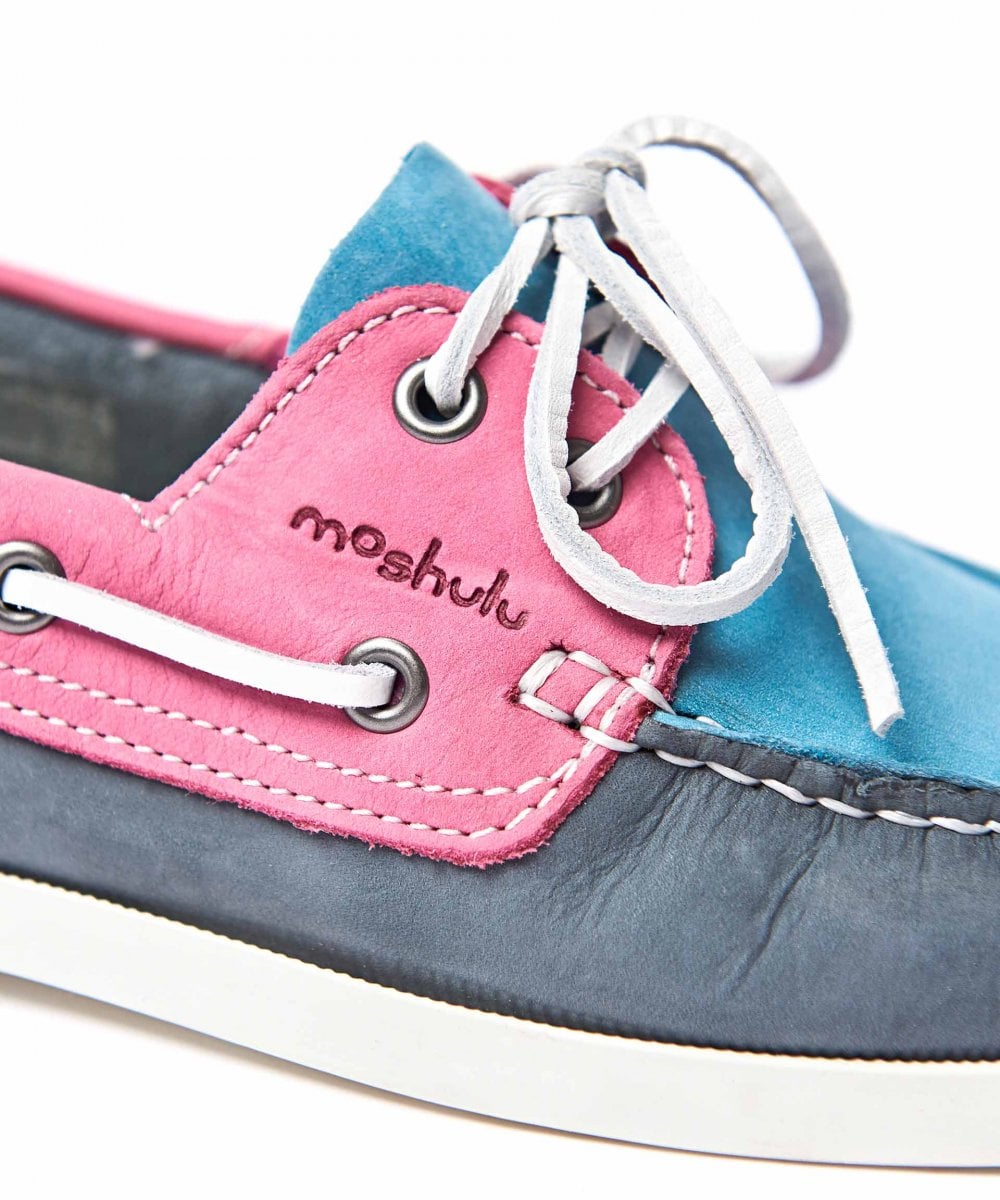 Multi ladies nubuck boat shoes - SALCOMBE 3 ROYAL BLUE/SWEET PEA PINK/SHAR