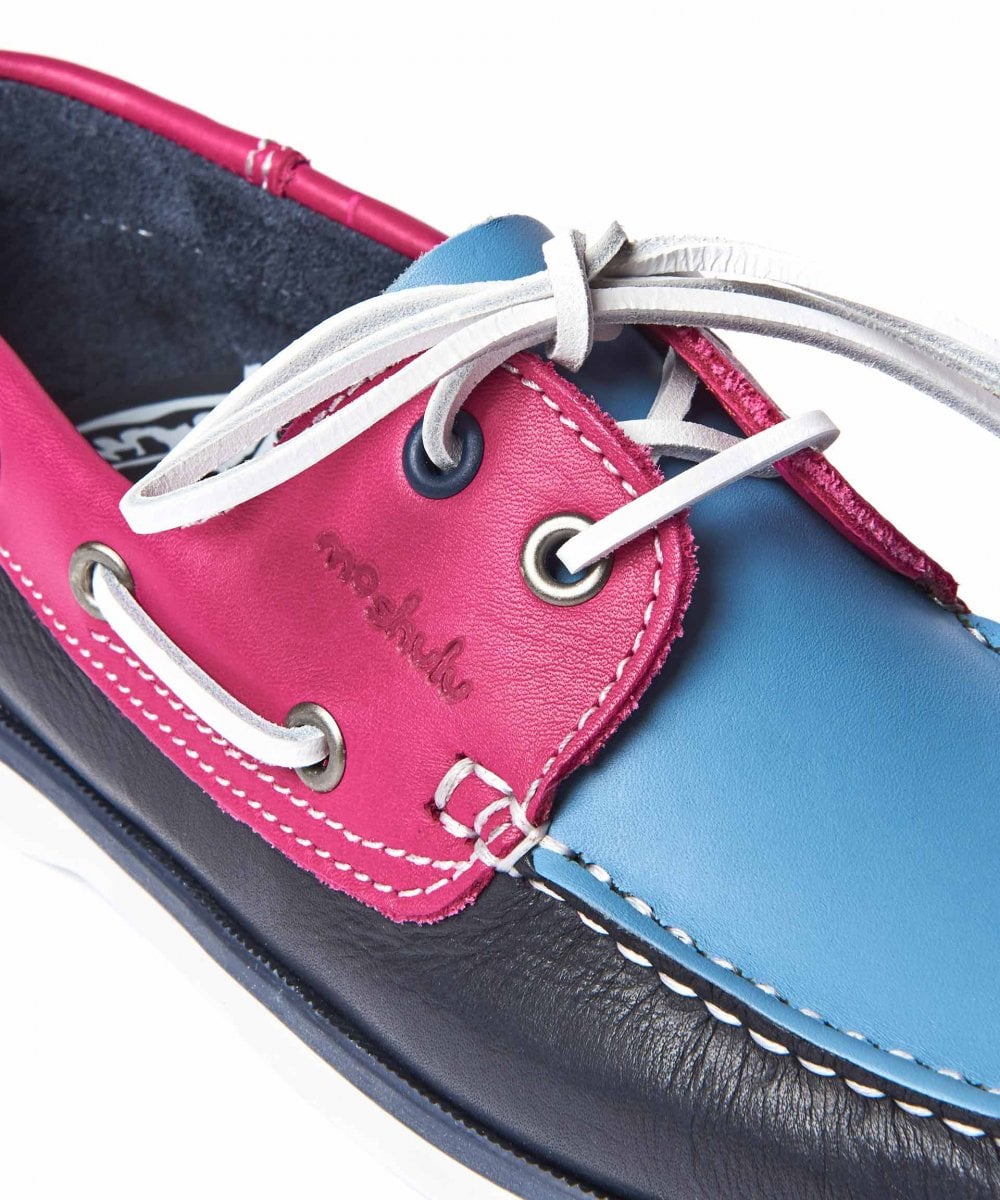Yellow / Blue Colourful leather deck shoes - SALCOMBE LEATHER TWILIGHT BLUE/LEMON/YELLOW