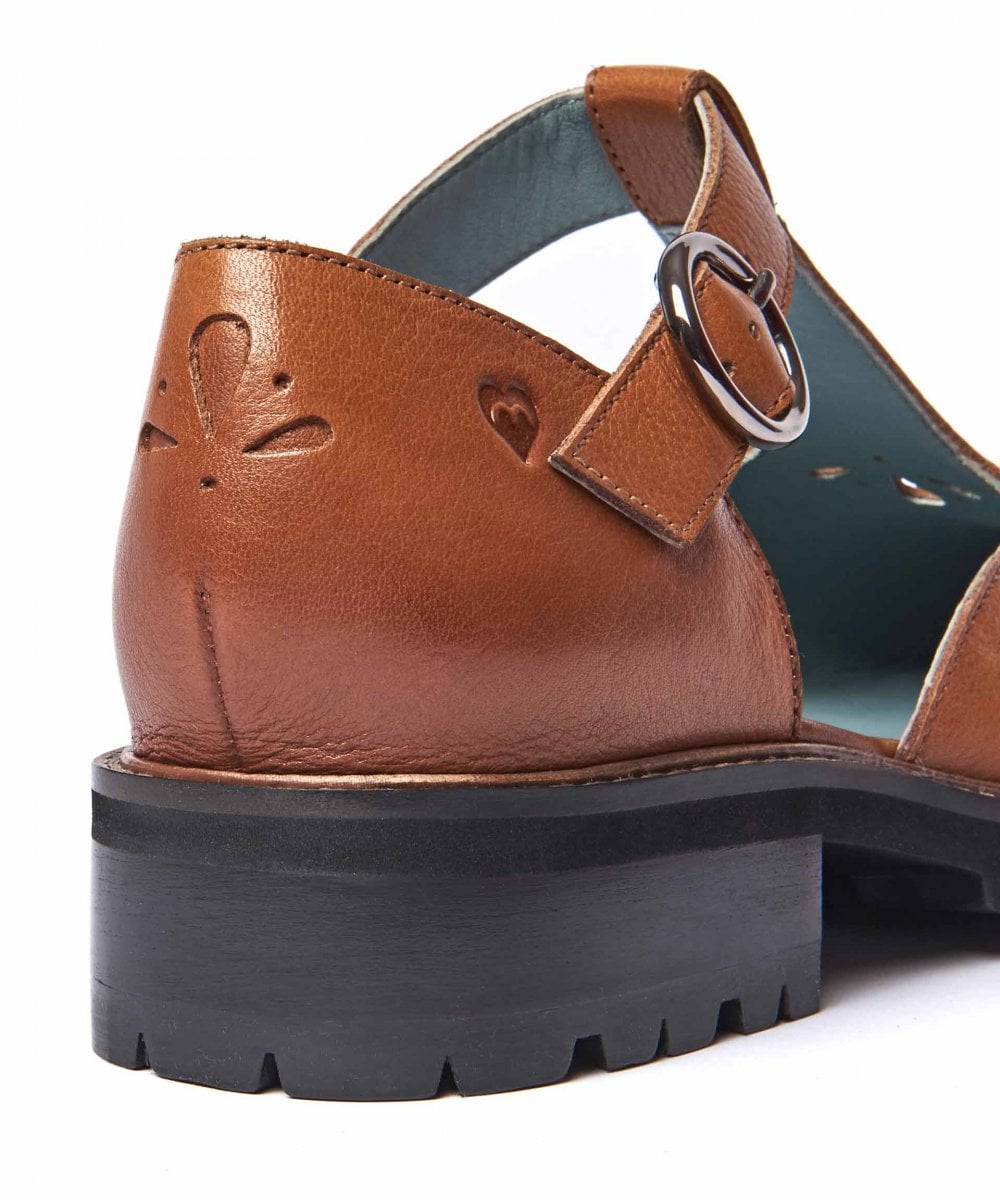 Brown Leather T-bar shoes - MARAZION TAN