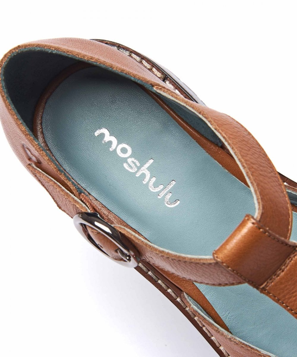 Brown Leather T-bar shoes - MARAZION TAN