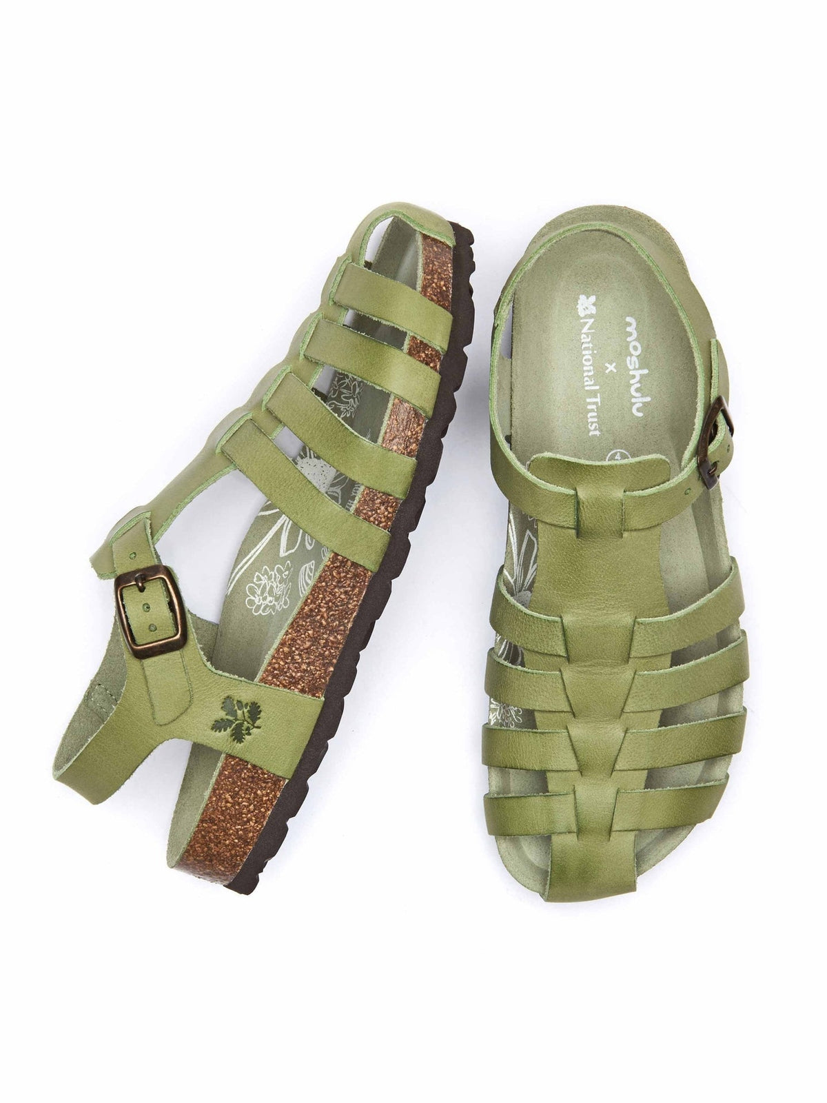 Green Leather fisherman cork sandals - SEALARK LICHEN GREEN