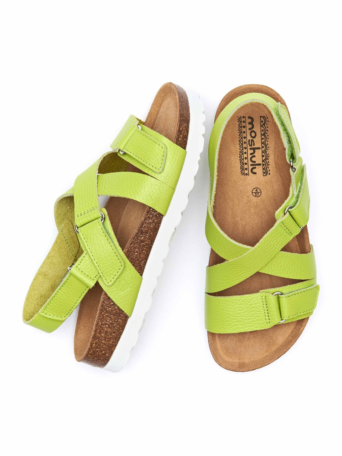 Green leather cross-over adjustable strap cork sandal - TOWAN CHARTREUSE