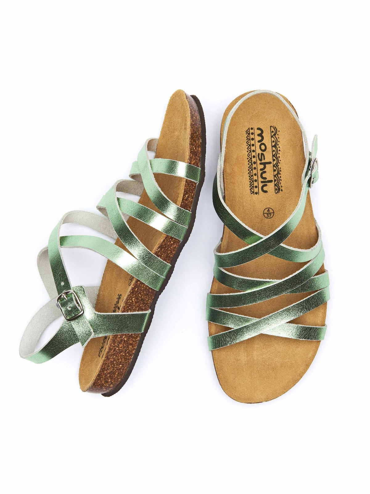 Green strappy cork footbed sandals - GINGER ALE METALLIC MINT