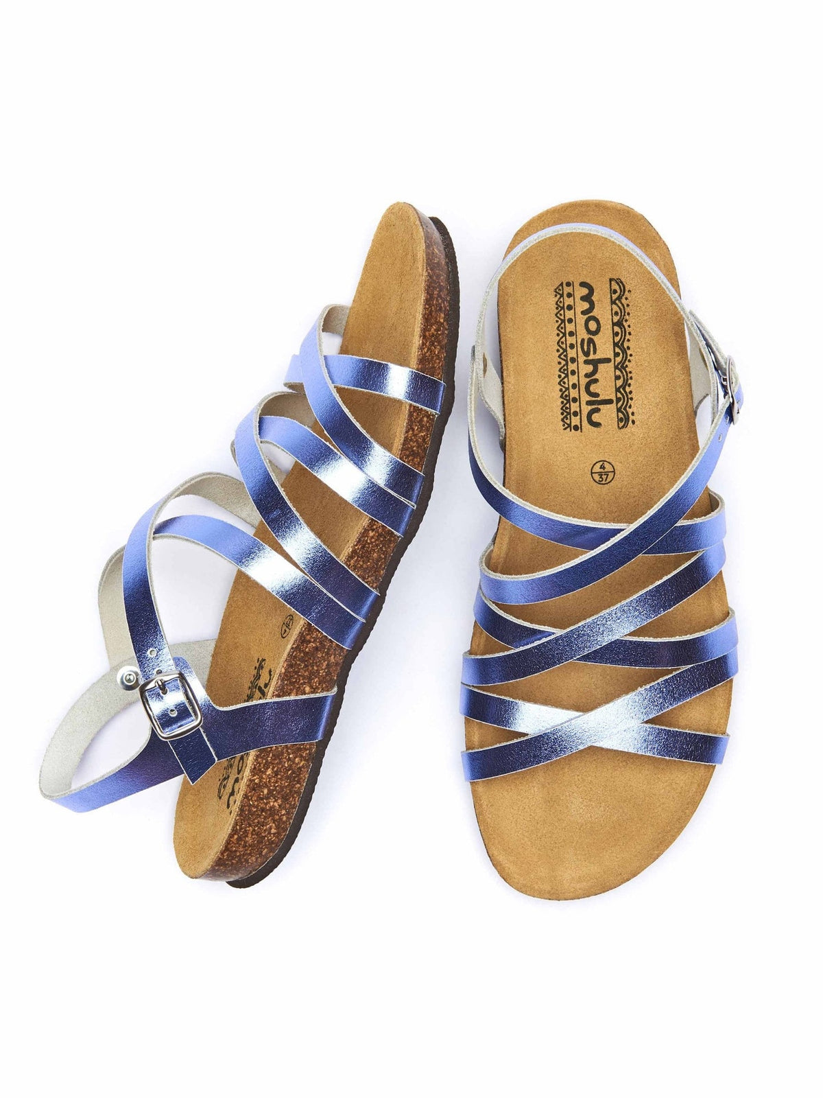 Metallic / Purple strappy cork footbed sandals - GINGER ALE METALLIC LAVENDER