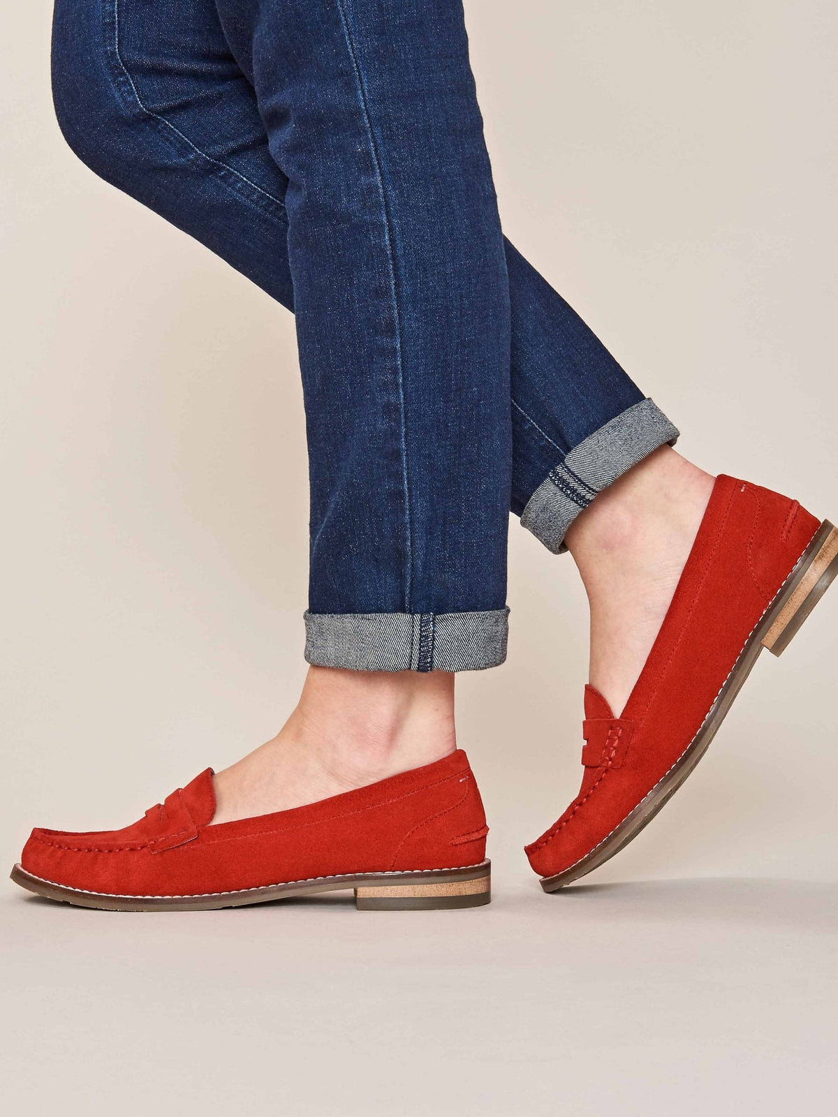 Red classic suede penny loafers - PETREL SUEDE GERANIUM RED
