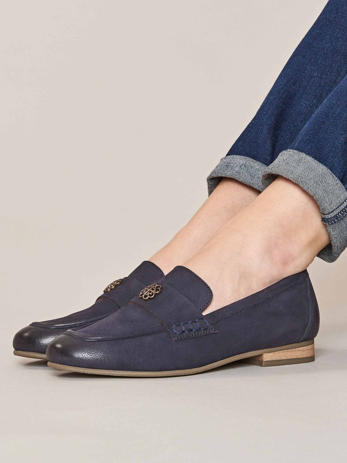 Blue nubuck penny loafer - CHIDORI INDIGO