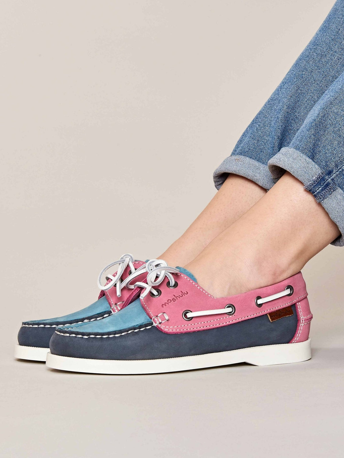 Blue ladies nubuck boat shoes - SALCOMBE 3 DENIM/TURQUOISE/FUCHSIA