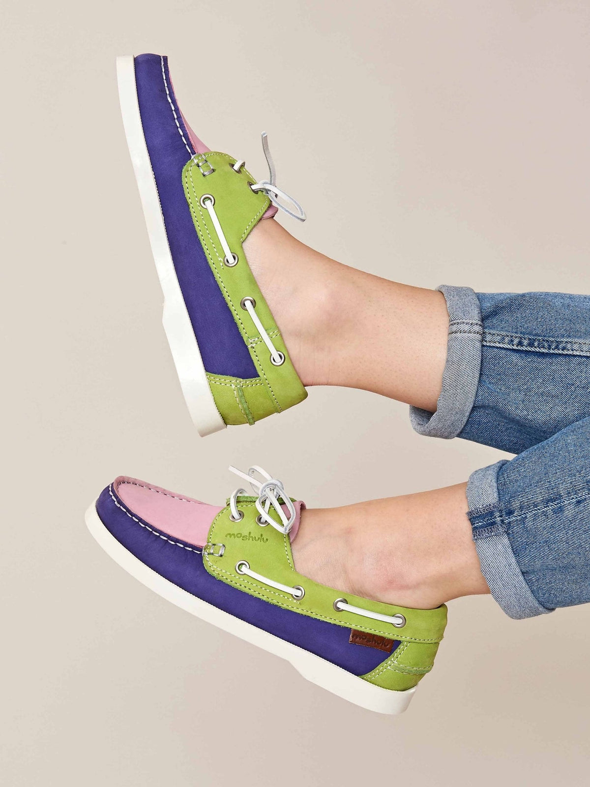 Multi ladies nubuck boat shoes - SALCOMBE 3 ROYAL BLUE/SWEET PEA PINK/SHAR