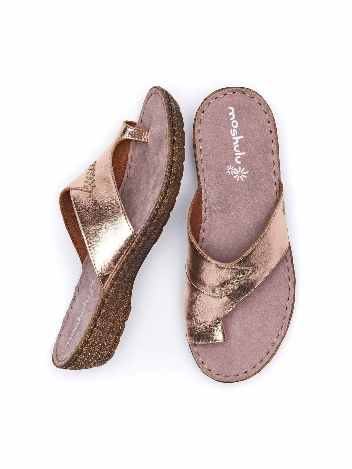 Metallic / Pink metallic leather toe-loop comfort sandals - SEVILLE METALLIC ROSE GOLD