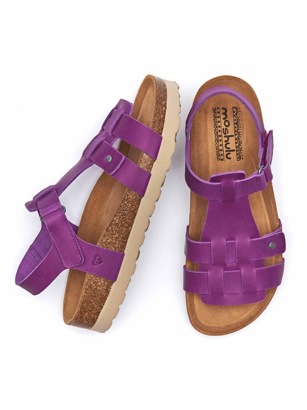 Purple Leather t-bar cork sandal - SAUNTON ROYAL PURPLE