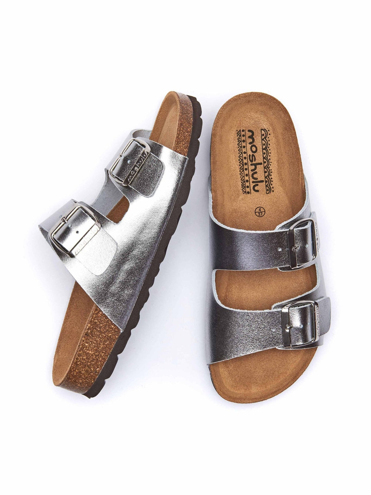 Metallic / Grey metallic cork mule sandals - BAVARIA METALLIC SILVER