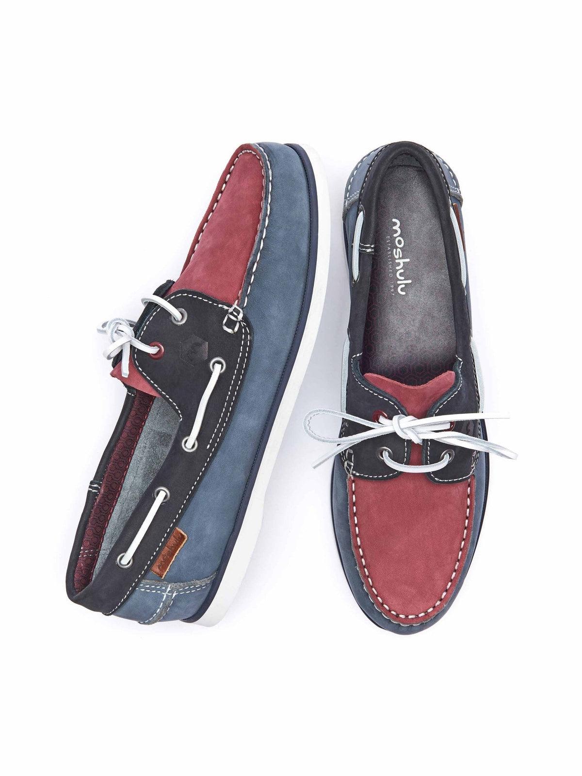 Blue men's traditional nubuck deck shoes - KINGSAND DENIM/RED/NAVY