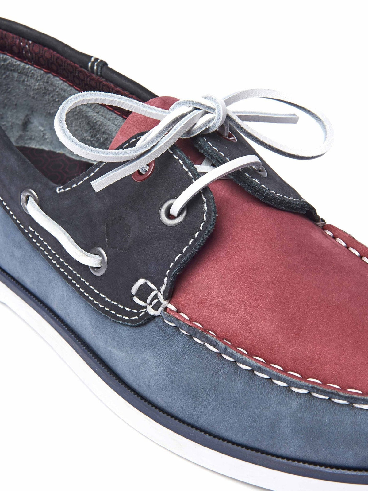 Blue men's traditional nubuck deck shoes - KINGSAND DENIM/RED/NAVY