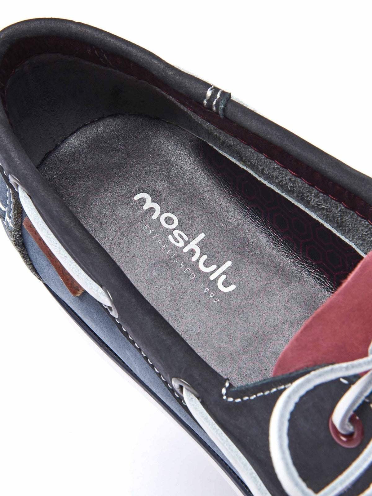 Blue men's traditional nubuck deck shoes - KINGSAND DENIM/RED/NAVY