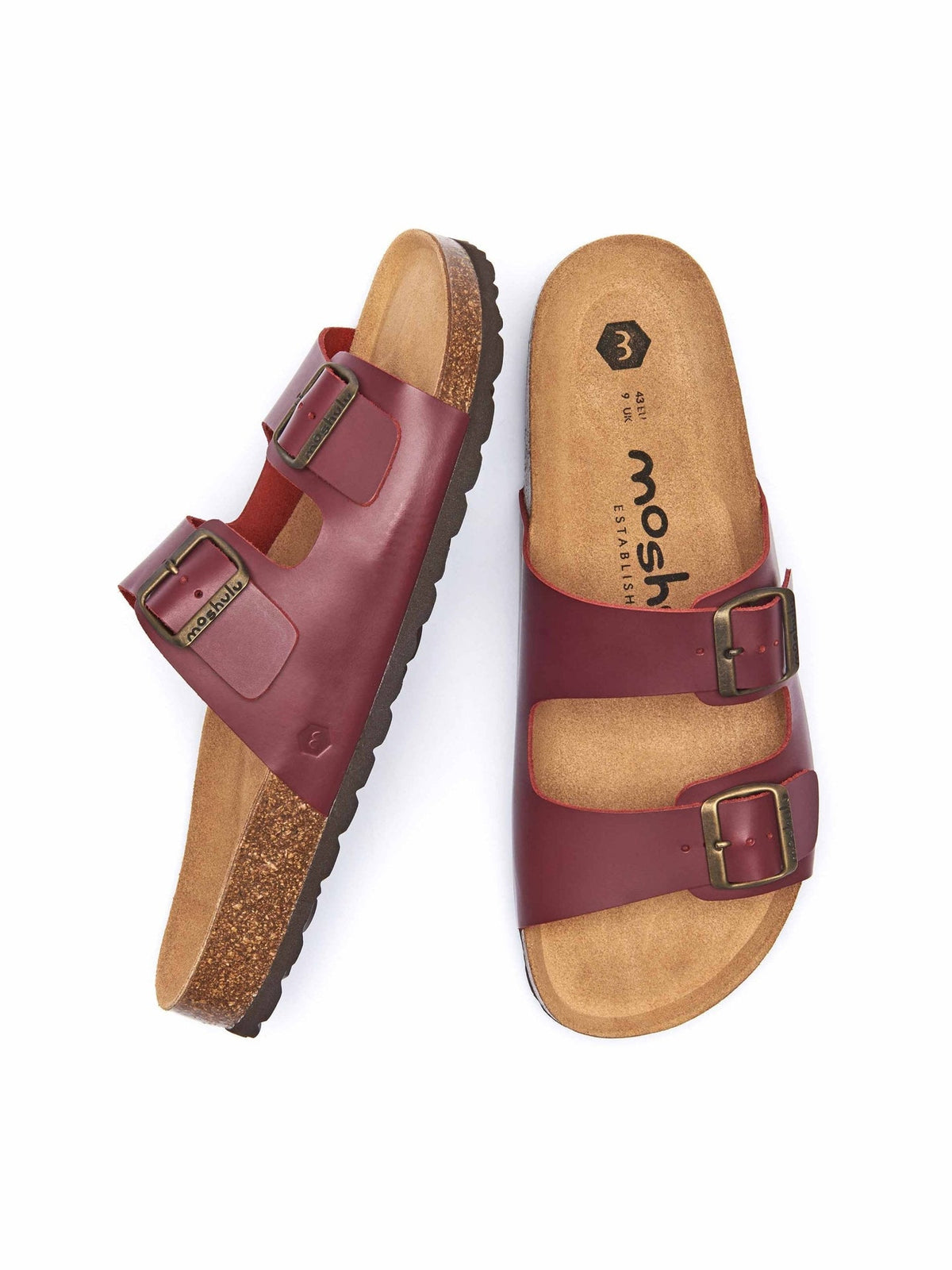 Red leather cork footbed sandals - MUNICH WAXY RED