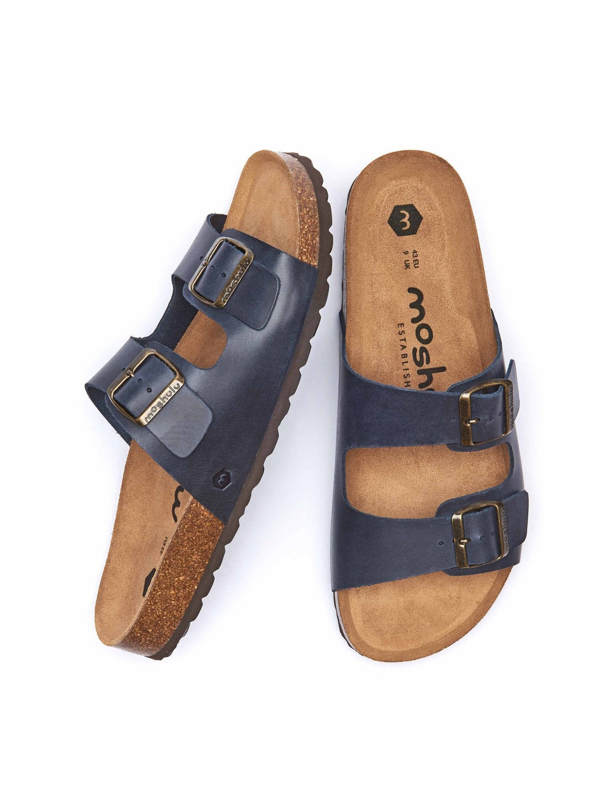 Blue leather cork footbed sandals - MUNICH WAXY INDIGO