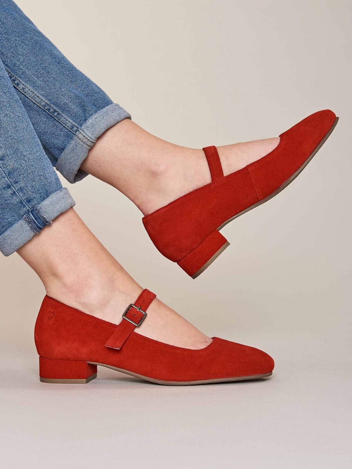 Red front buckle block heels - HEBEI GERANIUM RED