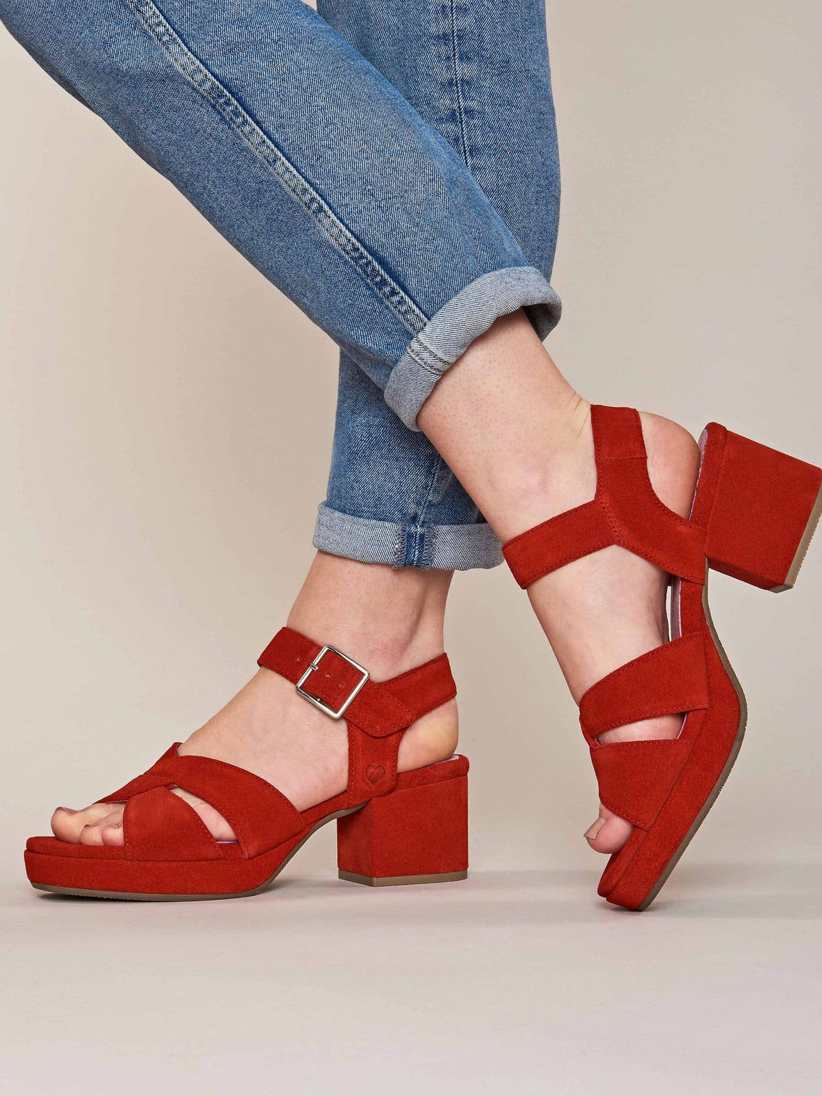 Red platform cross-over sandal - ARANIKO GERANIUM RED
