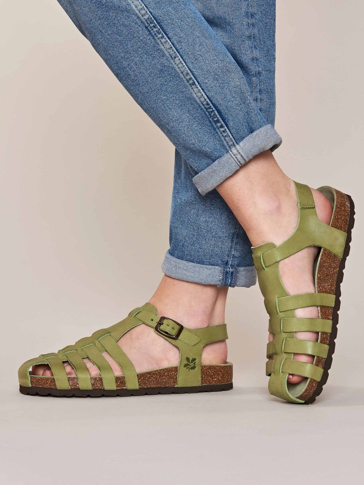 Green Leather fisherman cork sandals - SEALARK LICHEN GREEN