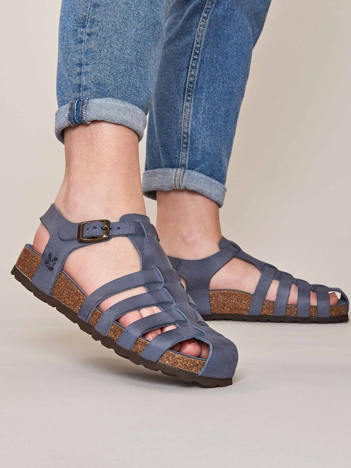 Blue Leather fisherman cork sandals - SEALARK SEA HOLLY BLUE