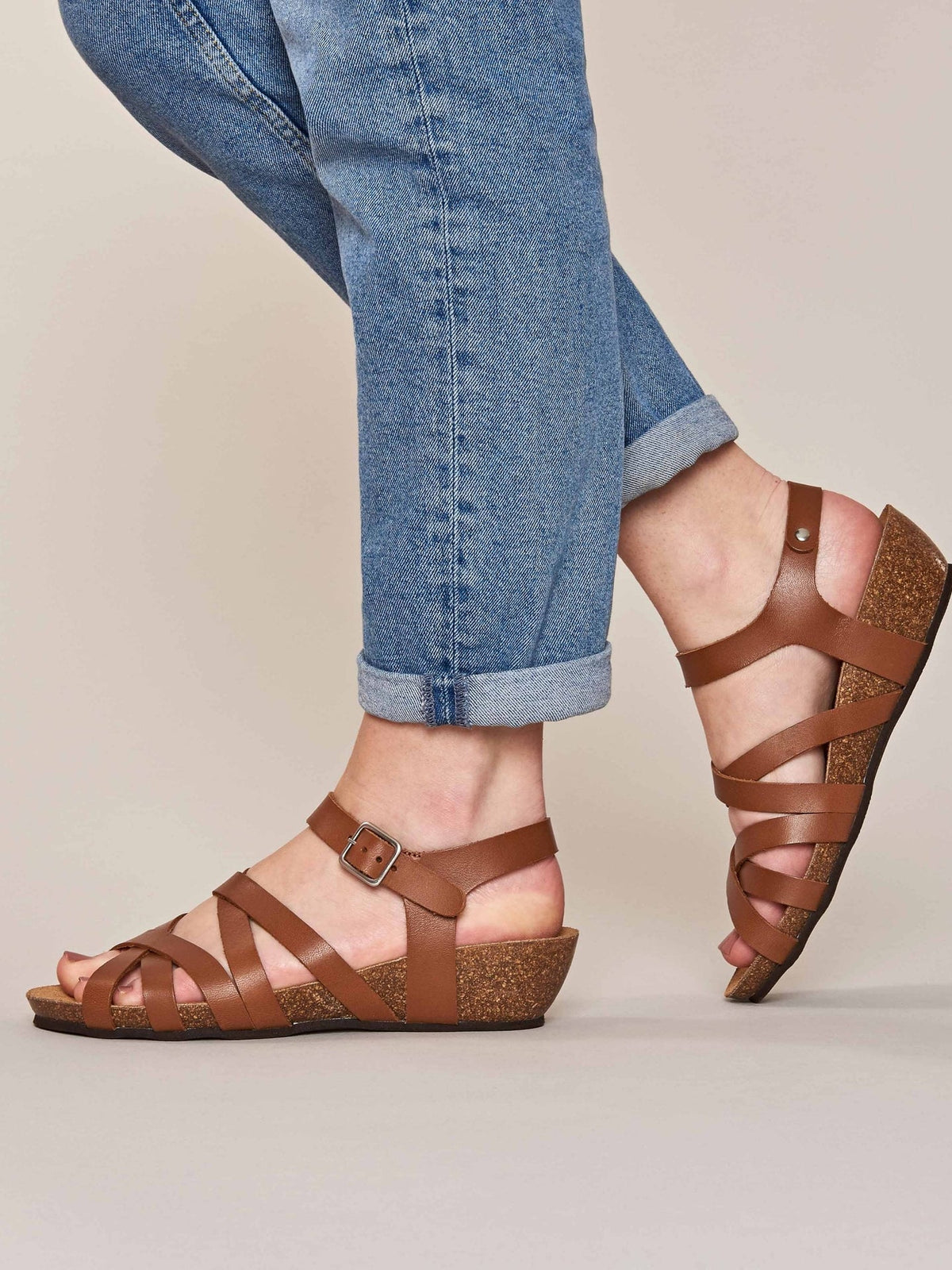 Brown wedged cork footbed sandals - ZILLA TAN