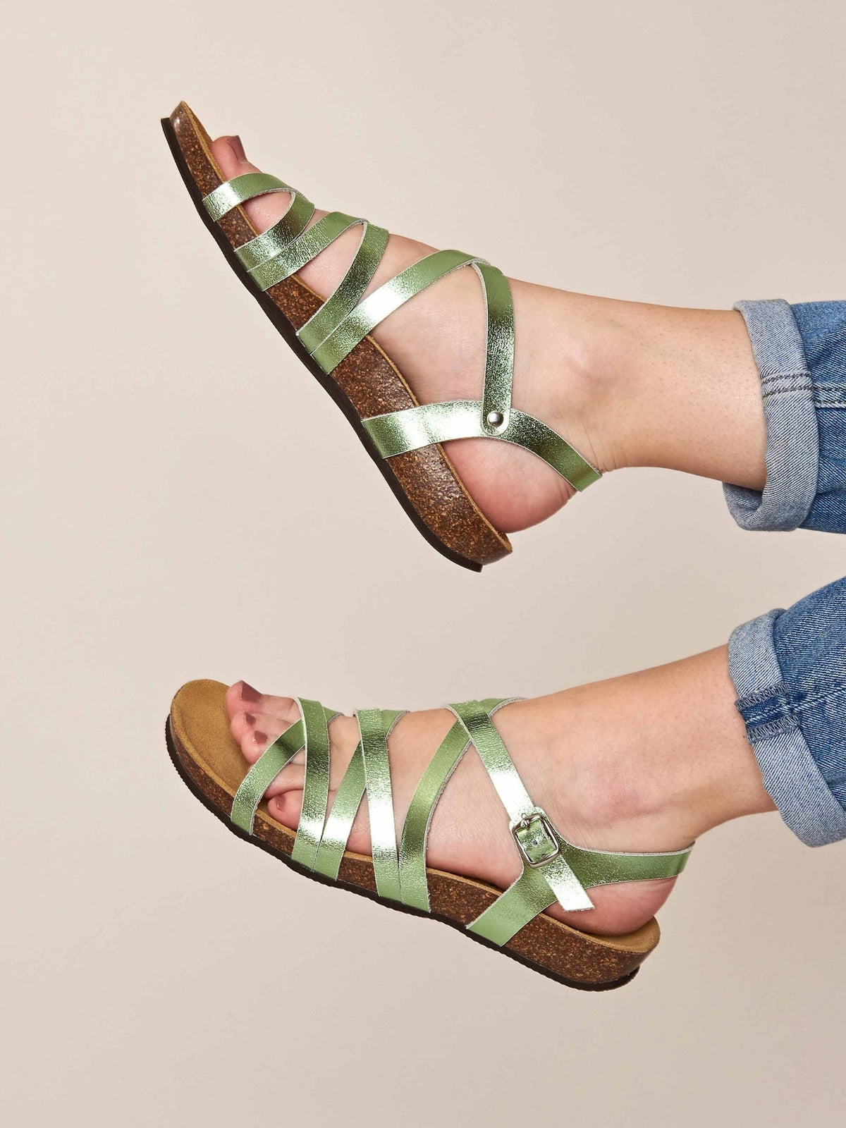 Green strappy cork footbed sandals - GINGER ALE METALLIC MINT