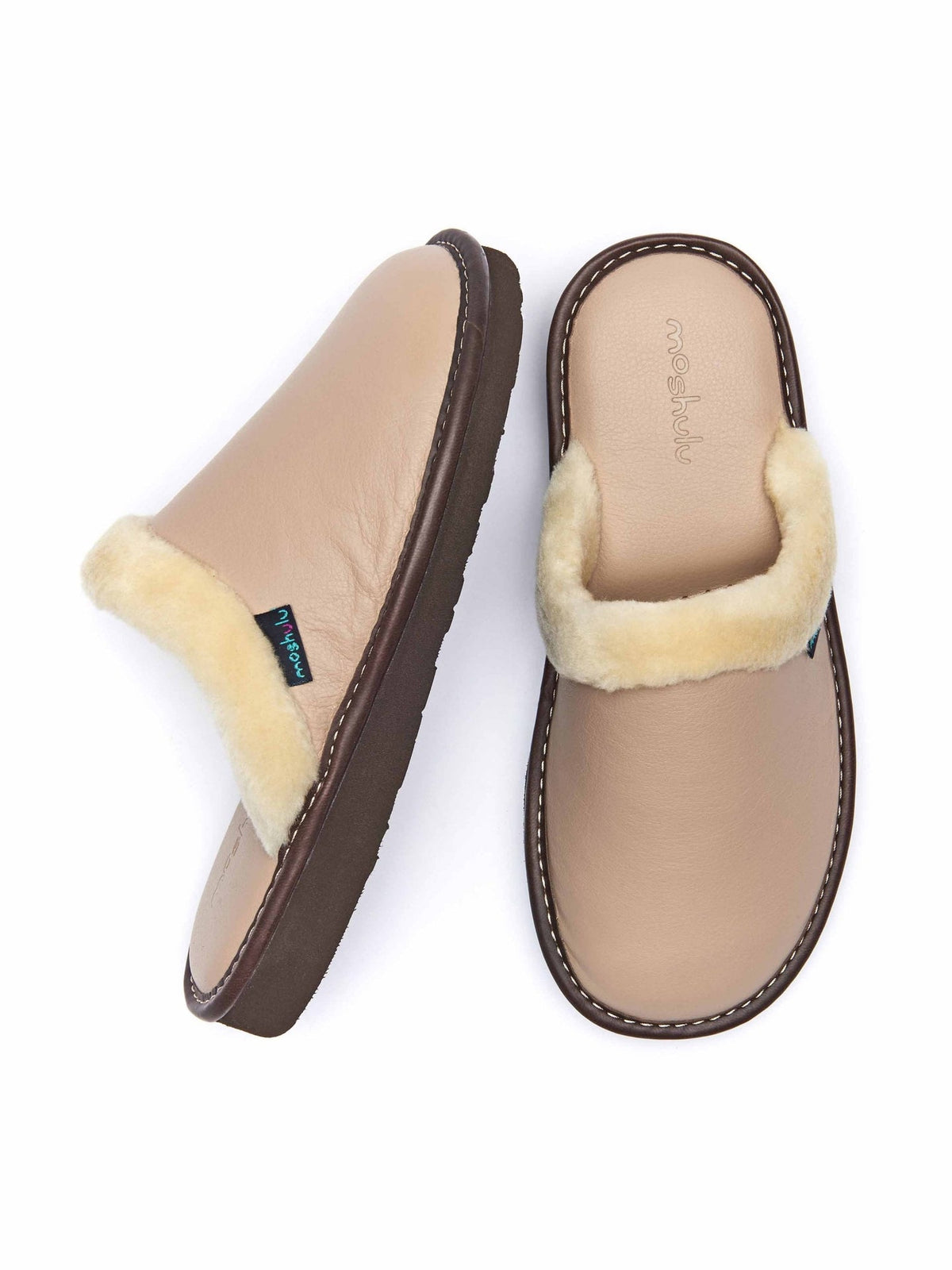 Grey classic leather mule slippers - ADELE 2 PEBBLE GREY
