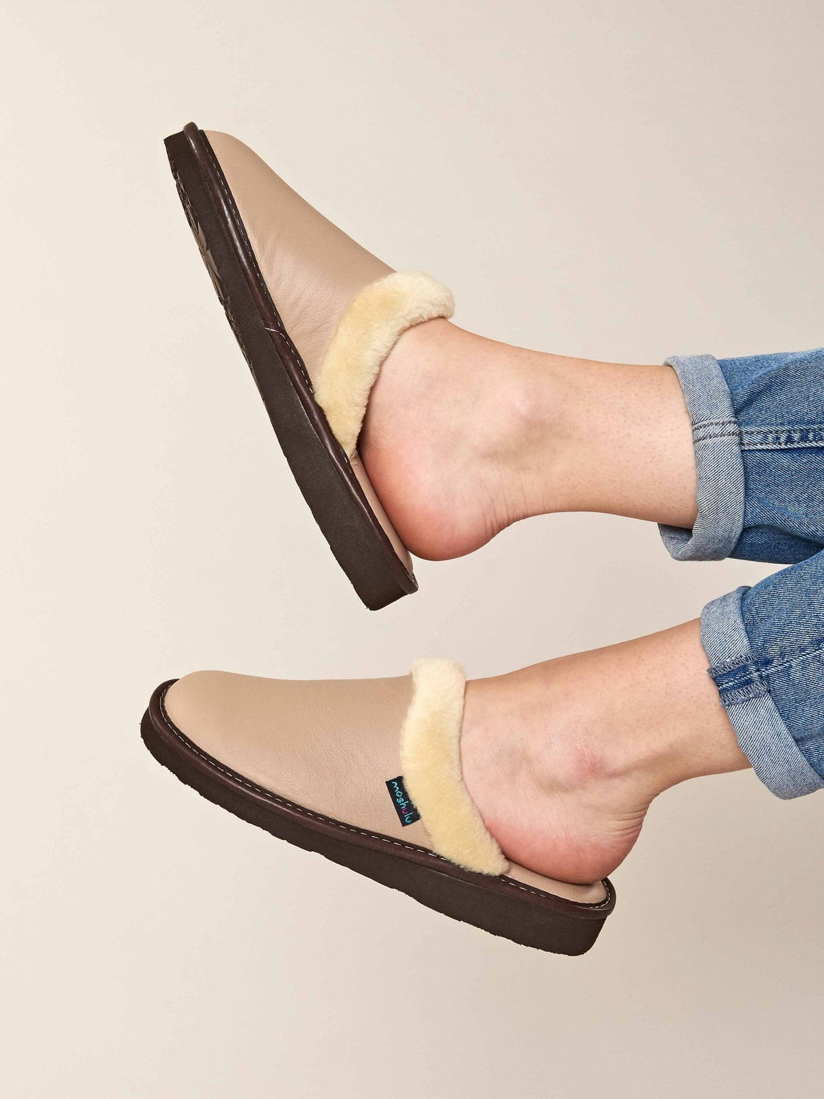 Grey classic leather mule slippers - ADELE 2 PEBBLE GREY