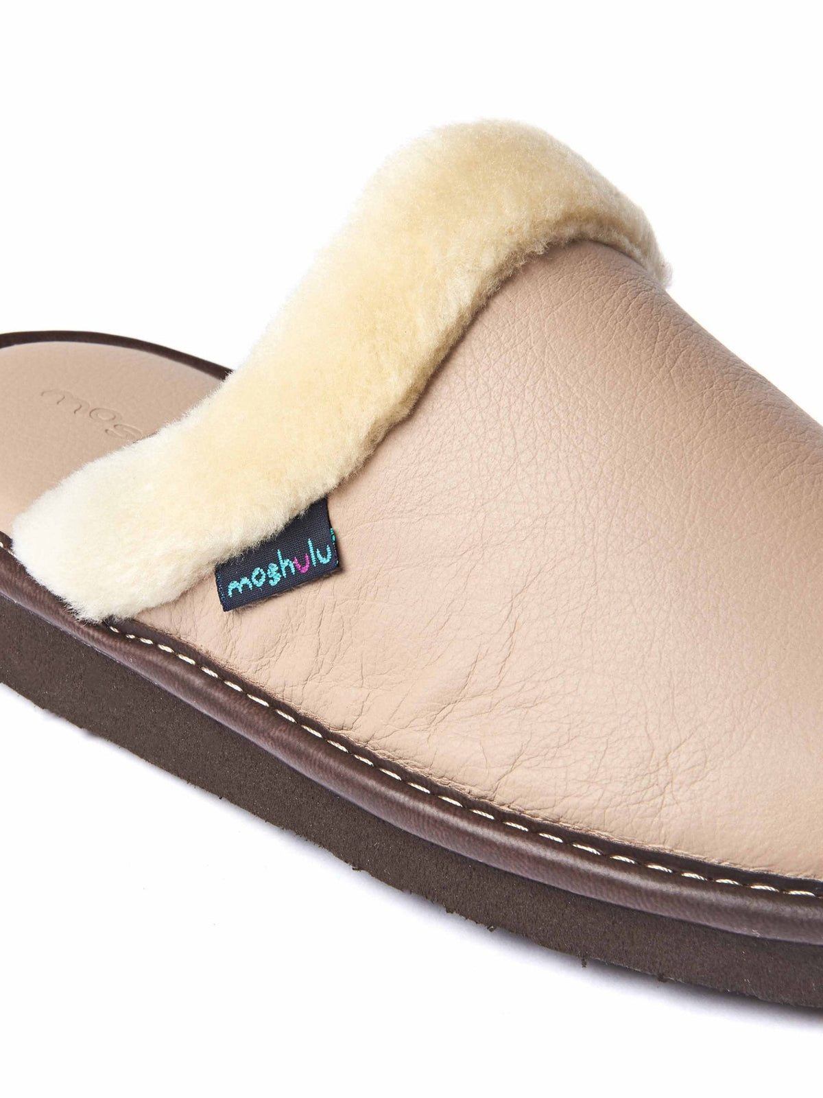 Grey classic leather mule slippers - ADELE 2 PEBBLE GREY