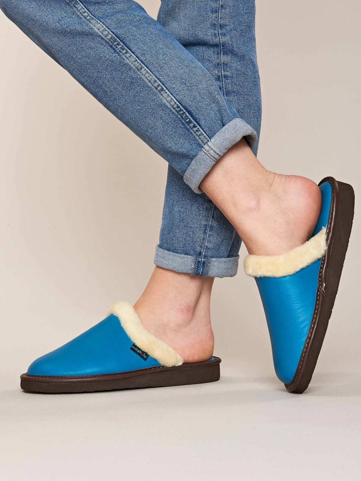 Blue classic leather mule slippers - ADELE 2 CAPRI BLUE