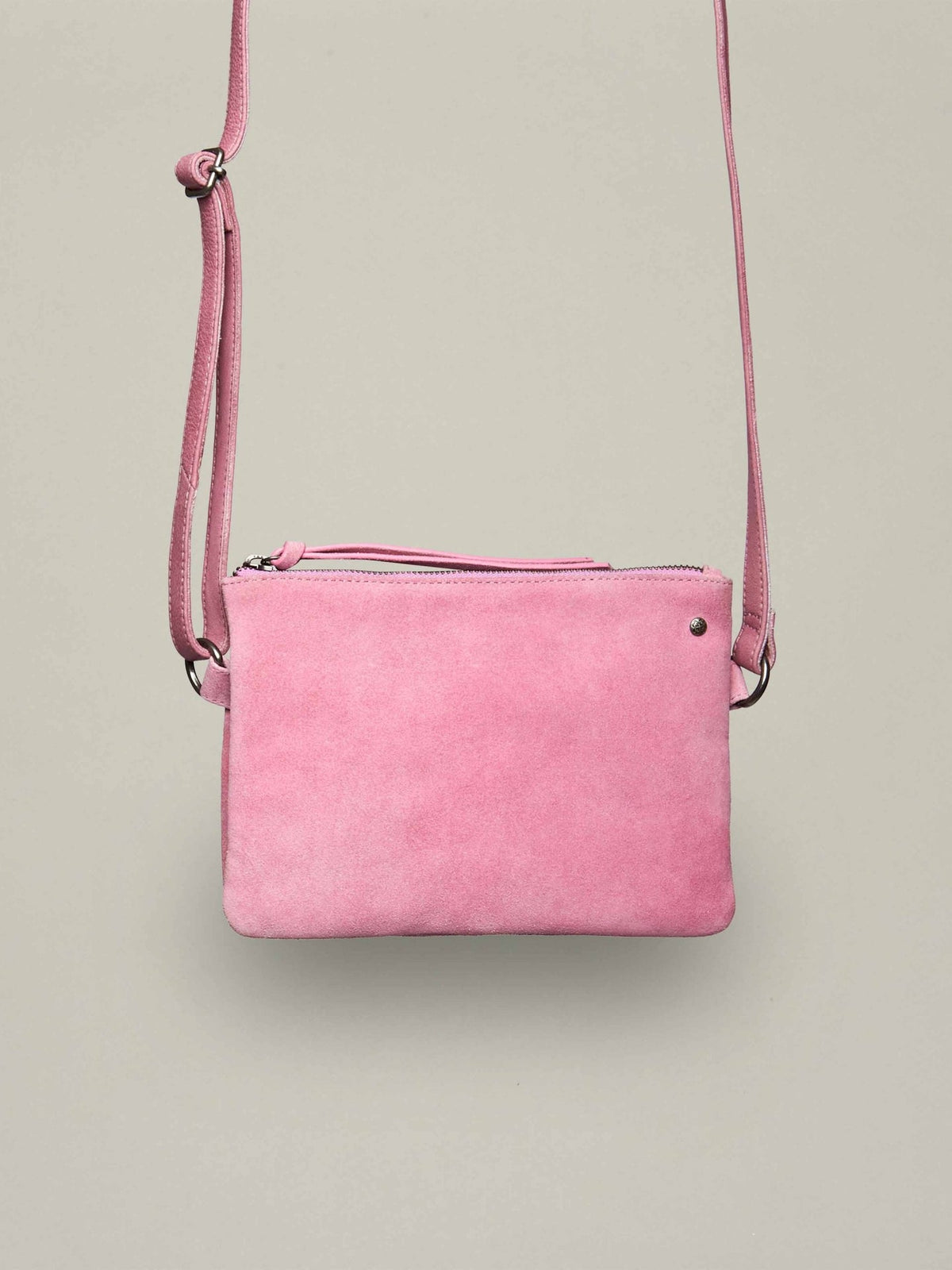 Pink suede shoulder bag - MALHAM SWEET PEA PINK