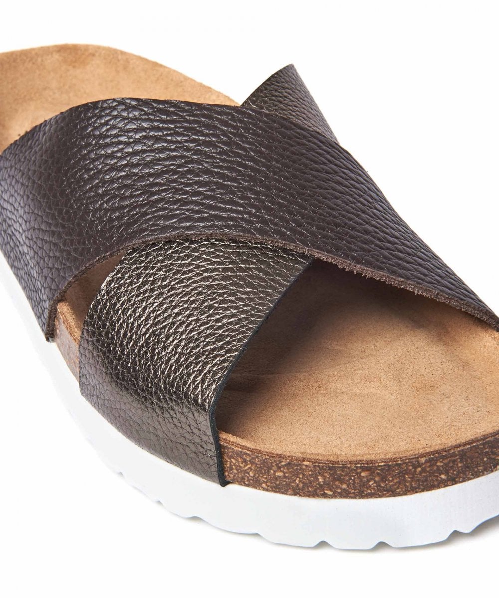 Brown Crossover metallic leather sandals - MARGATE METALLIC CHOCOLATE