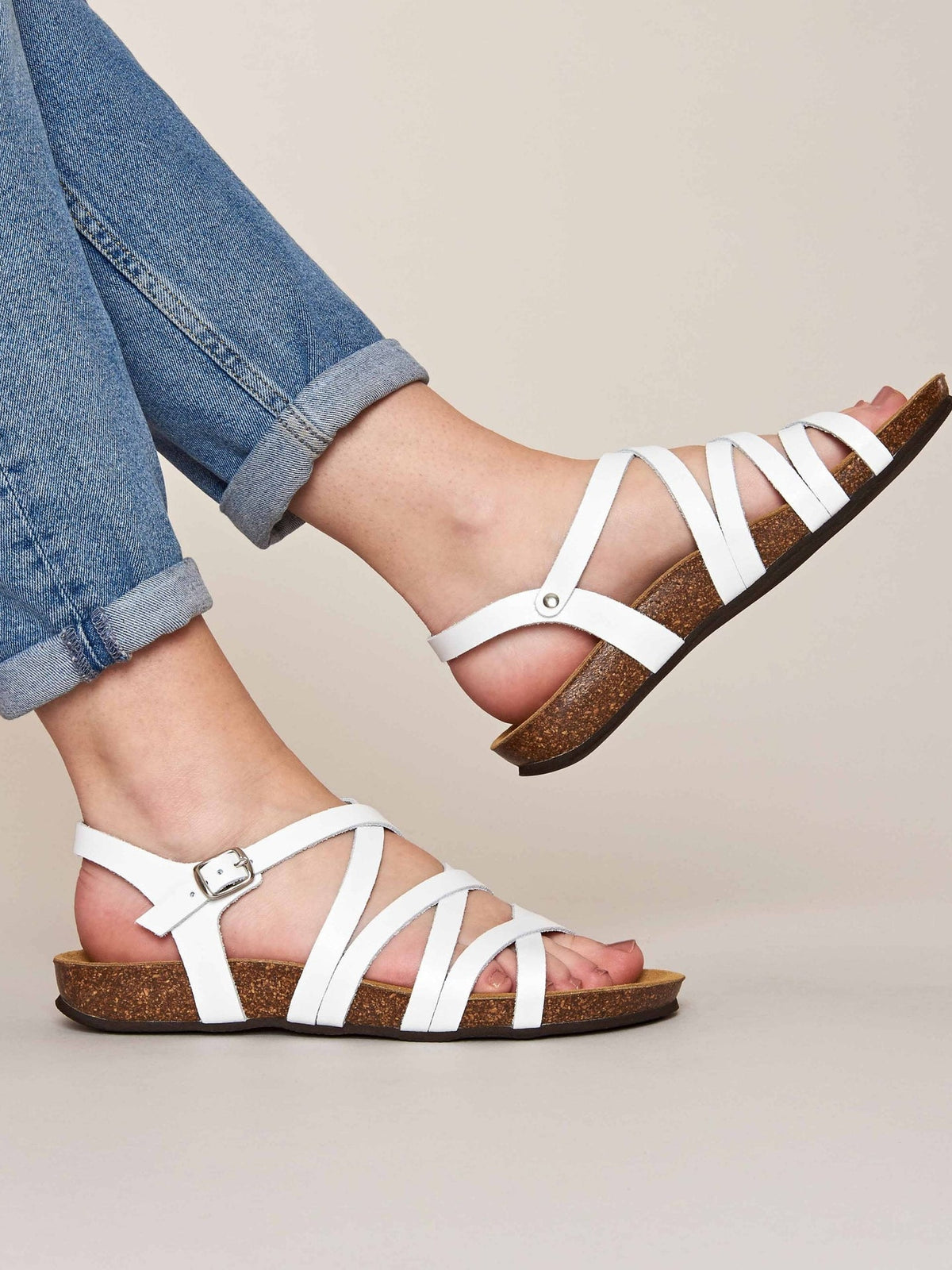 White strappy contoured cork sandals - GINGER ALE WHITE
