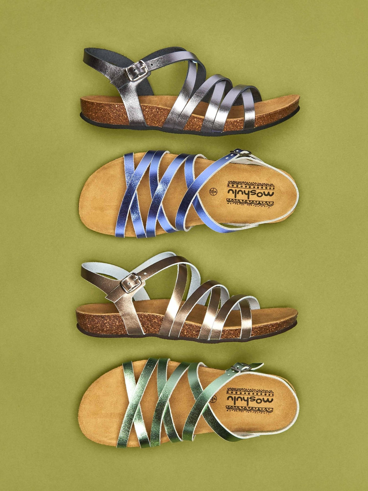 Green strappy cork footbed sandals - GINGER ALE METALLIC MINT